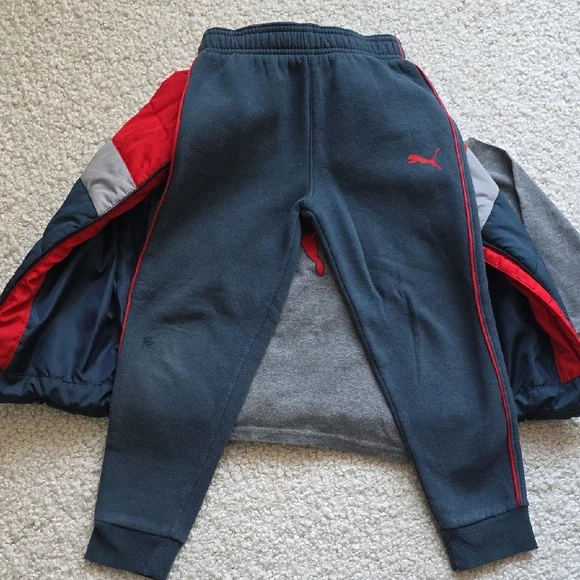 Puma Red Gray & Blue Kids' Outfit - Longsleeve T-shirt, Joggers and Vest - Picture 4 of 9